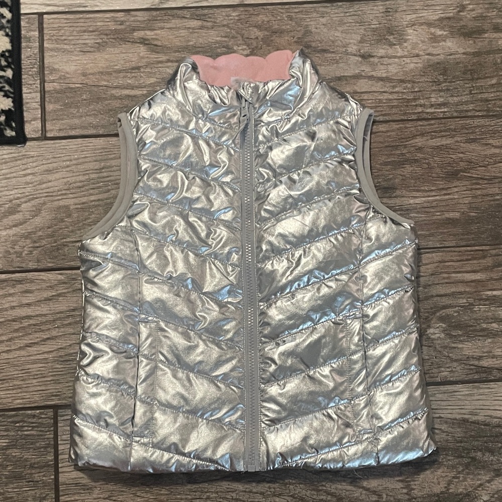 Kids Silver and Pink Reversible Puffer Vest